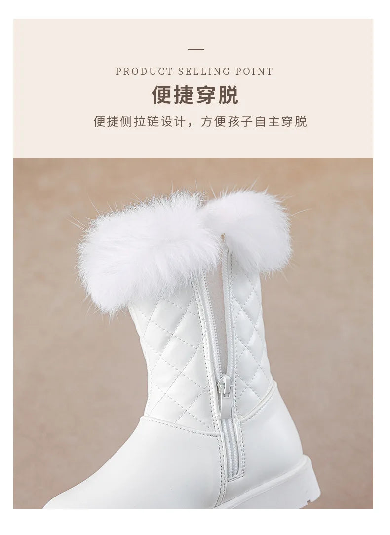 Winter Girl Boots Fashion Versatile Long Tube Boot Comfort Casual Cotton Boots Warm Princess Girl Shoe Velvet Simple Snow Boot