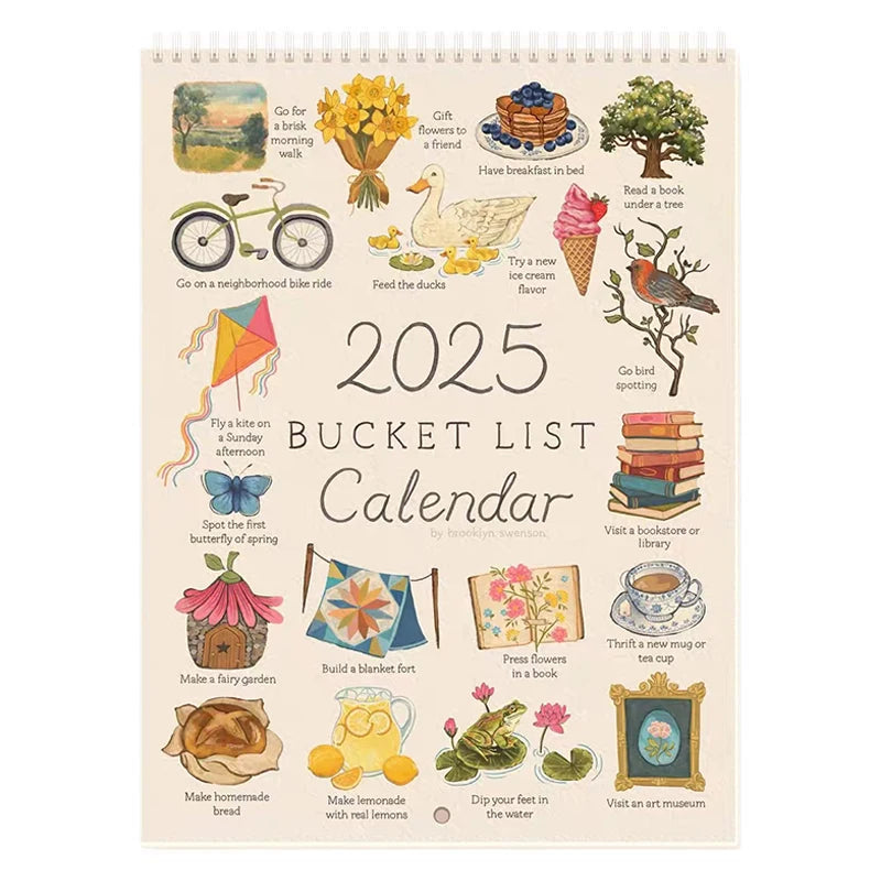 Spot PREORDER 2025 Bucket List Calendar Large Double Spiral Wire-Binding Wall Calendar Home Planned events