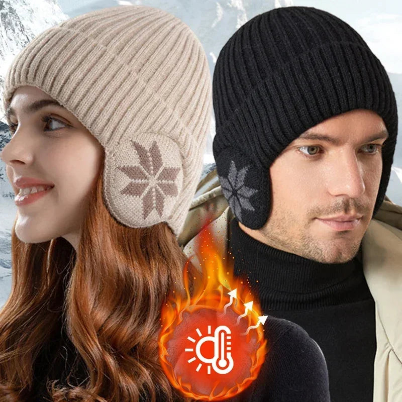 Men's and Women's Autumn & Winter Warm Plush Knitted Beanie Hat – Unisex Snow Skull Cap with Windproof Ear Protection, Cozy Wool Winter Hat