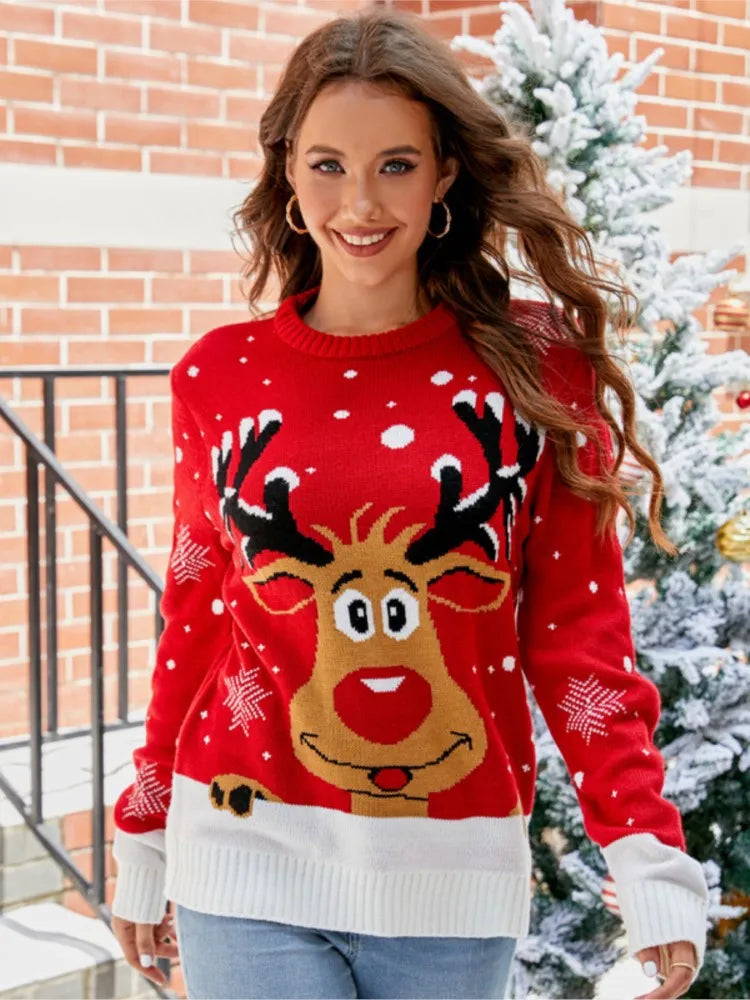 Christmas Knit Sweater for Women – New Autumn & Winter Collection, O-Neck Long Sleeve Printed Pullover, Stylish Casual Knitted Top for the Holiday Season