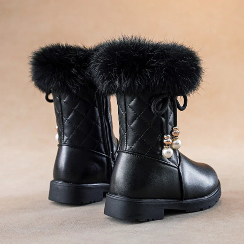 Winter Girl Boots Fashion Versatile Long Tube Boot Comfort Casual Cotton Boots Warm Princess Girl Shoe Velvet Simple Snow Boot