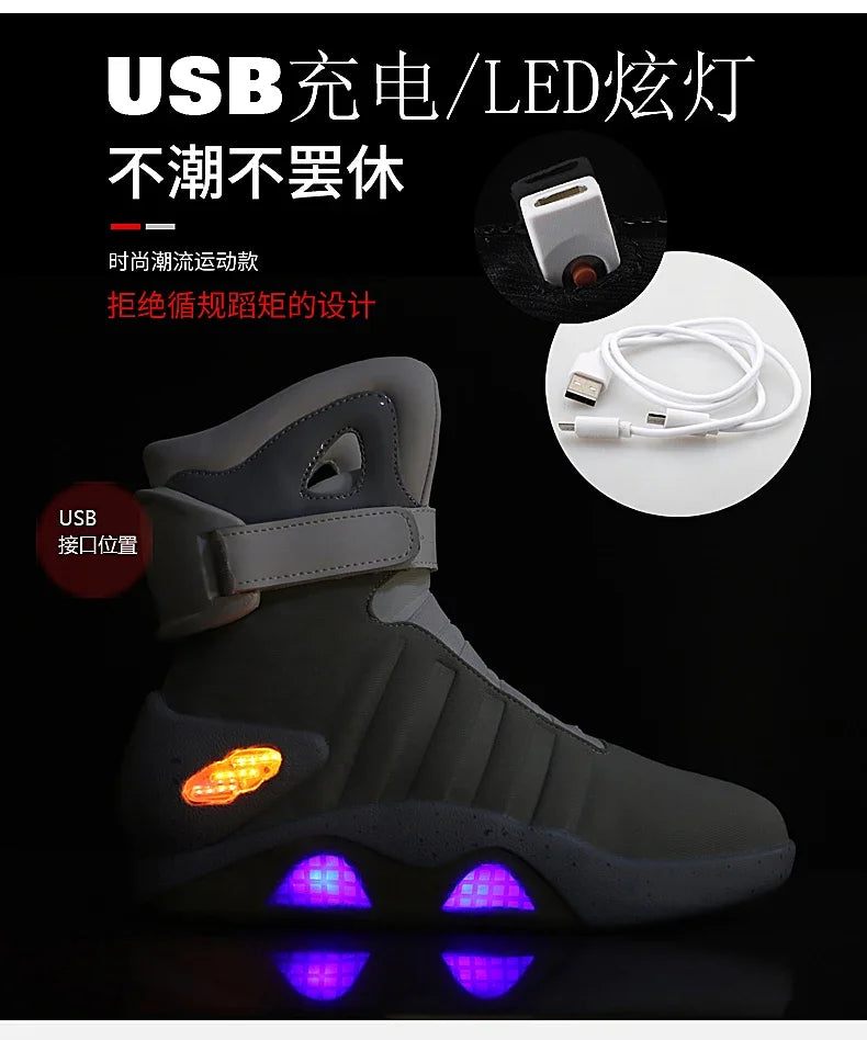 UncleJerry Men Boots Back To Future Adult USB Charging LED Shoes with Remote Control for Men and Women Boots for Party Mag 2024