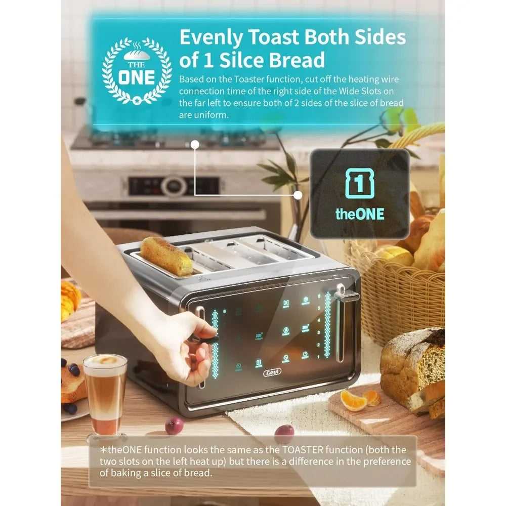 Toaster 4 Slice,Led Display Touchscreen Bagel Toaster with Dual Control Panels of Bagel/Reheat/Defrost/Cancel/Toasting