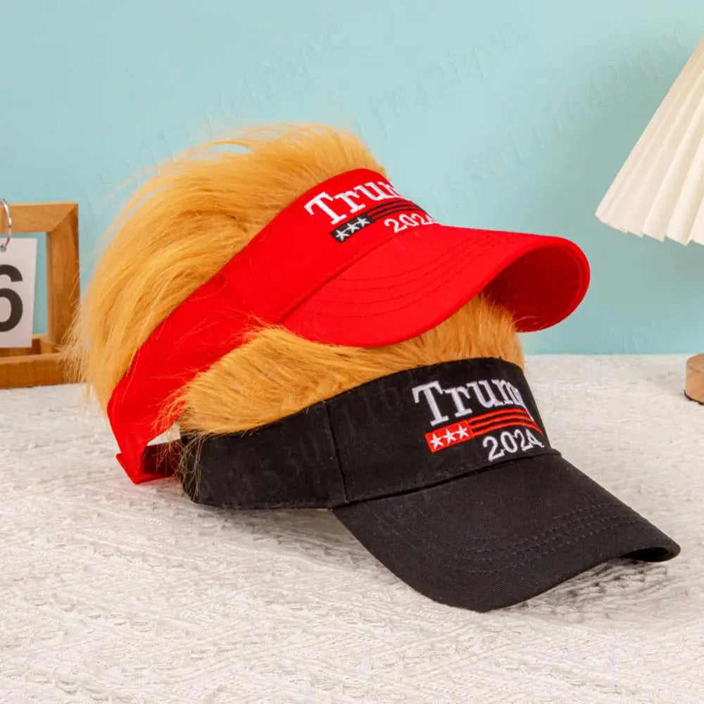 Trump 2024 Hat with Hair Embroidered Baseball Cap Funny Wigs Half Hat Adjustable Yellow Wig Hat Breathable for Outdoor Sports