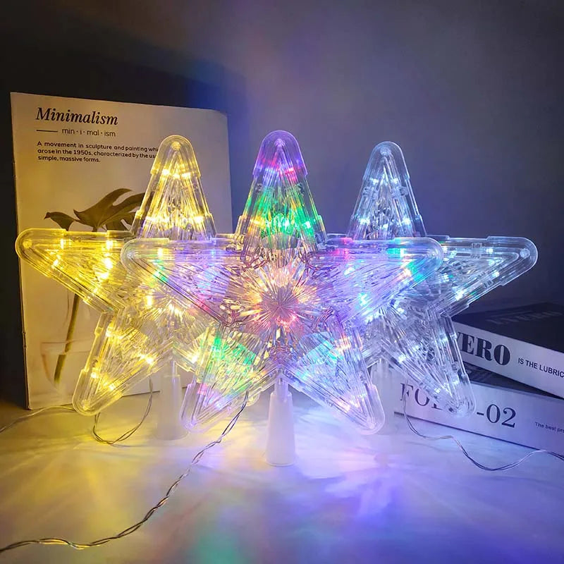 LED Light-Up Christmas Tree Star Topper – Festive Xmas Tree Ornament Lamp for 2024 Holiday Season, Perfect for Home Navidad and New Year Decorations