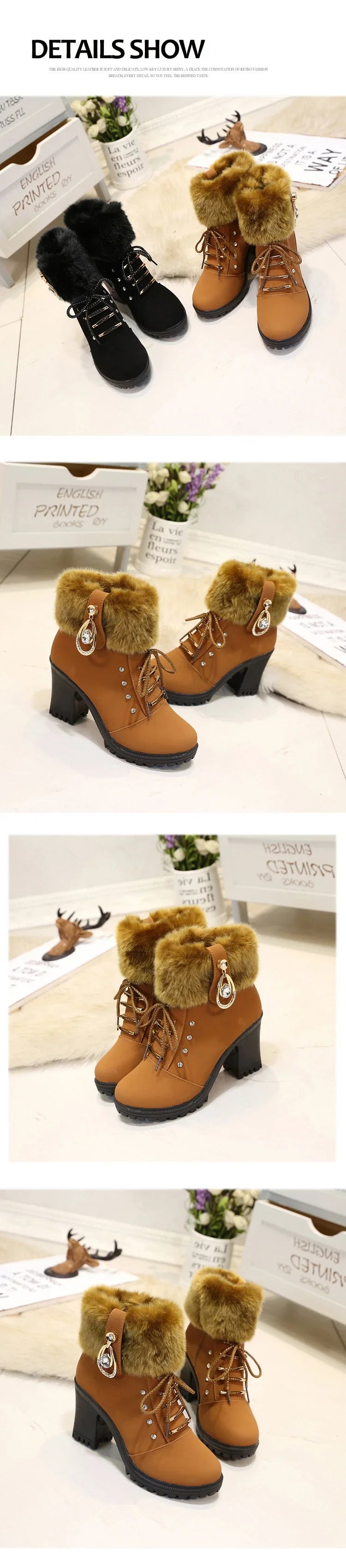 Suede Women Boots Winter Designer High Heels Shoes for Women 2023 New Short Plush High Platform Ankle Boots Elegant Botas Mujer