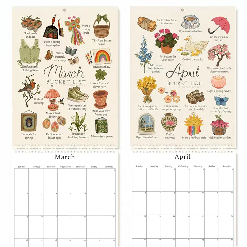 Spot PREORDER 2025 Bucket List Calendar Large Double Spiral Wire-Binding Wall Calendar Home Planned events