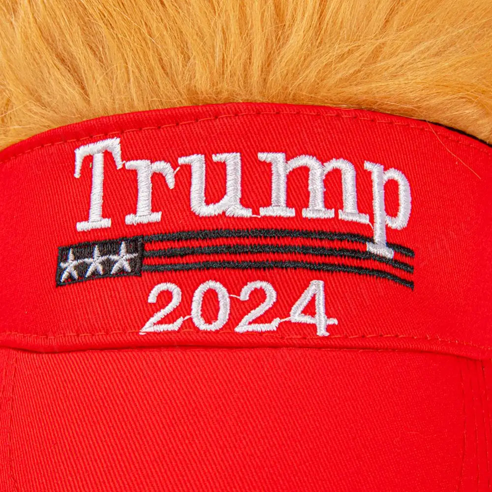 Trump 2024 Hat with Hair Embroidered Baseball Cap Funny Wigs Half Hat Adjustable Yellow Wig Hat Breathable for Outdoor Sports