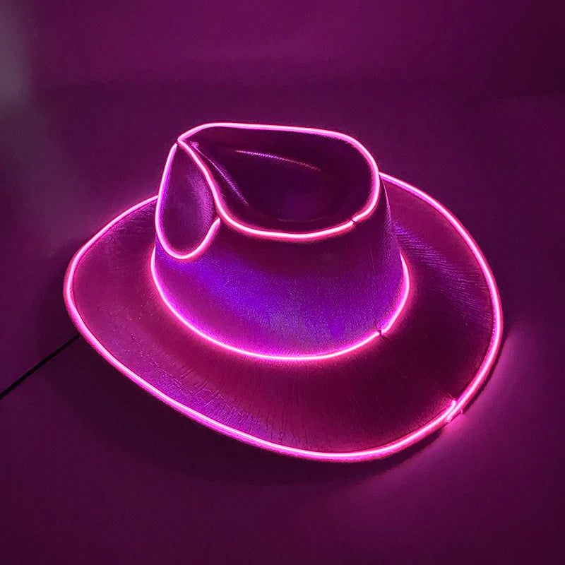 Hot Cowgirl Hat Men and Women's EL Wire Glow Cowboy Hat Wedding Party Supplies Glowing Jazz Hat Stage Shining Caps Photo Props