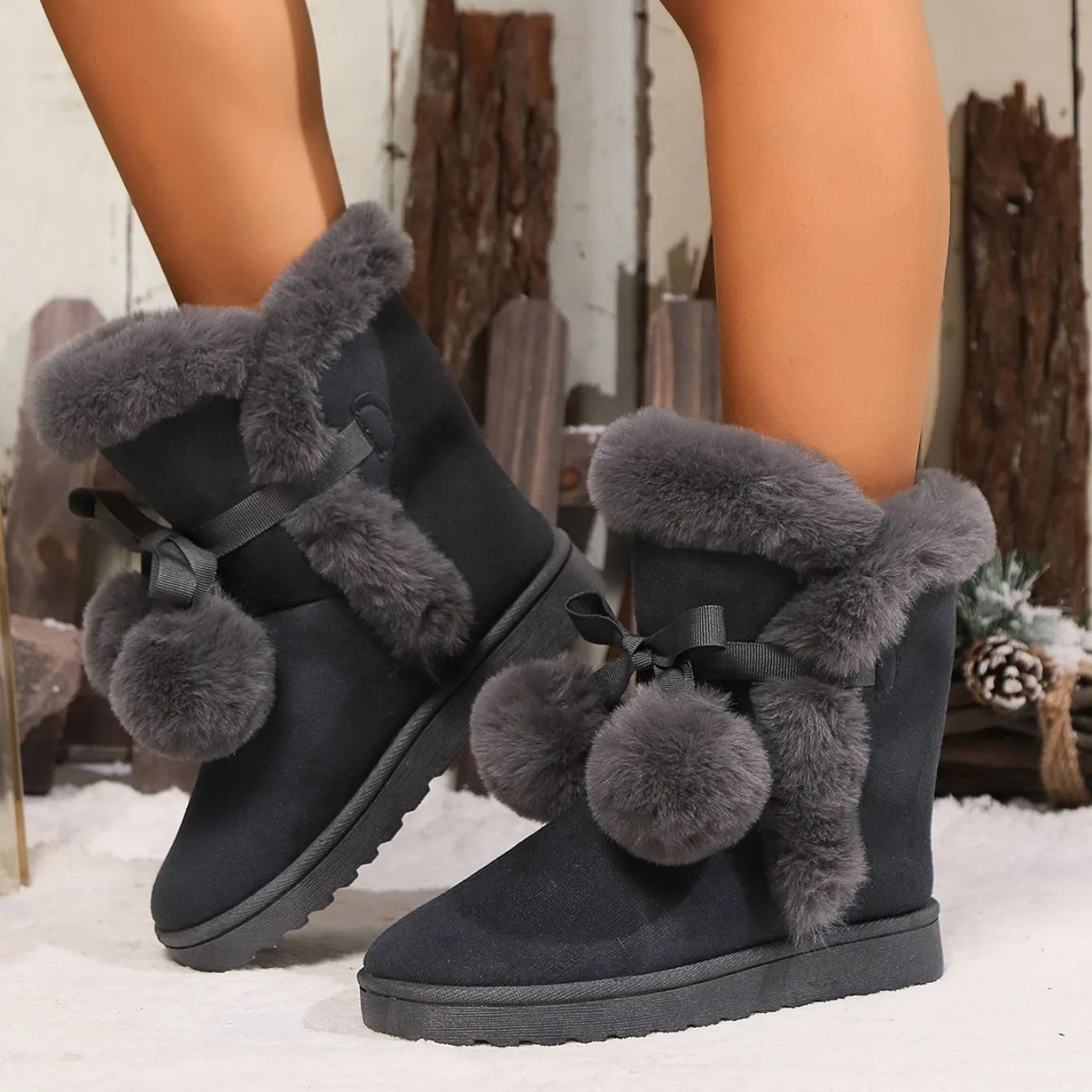 Women Boots 2024 New Winter Pompom Boots Women Plus Velvet Warm Soft Sole Snow Boots Indoor Walking Shoes Women Zapatos De Mujer