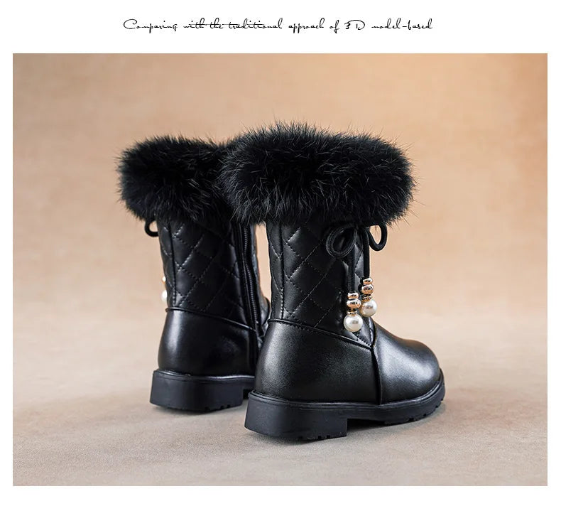 Winter Girl Boots Fashion Versatile Long Tube Boot Comfort Casual Cotton Boots Warm Princess Girl Shoe Velvet Simple Snow Boot