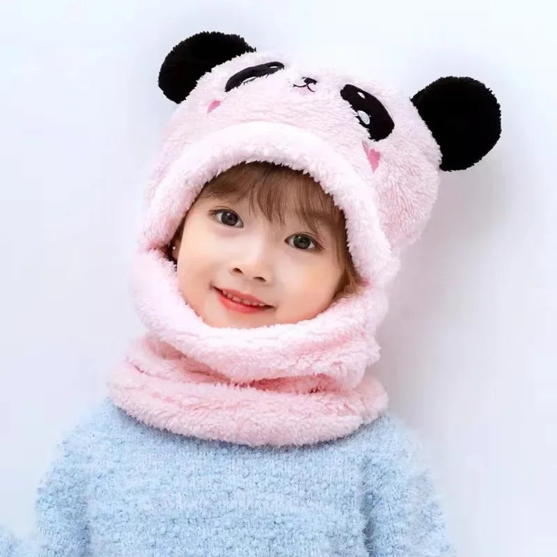 New Autumn & Winter Cute Cartoon Scarf and Hat Set – Double Fleece Warmth for Kids and Adults, Parent-Child Matching Baby Hat for Boys and Girls