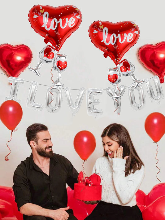 24-Piece Valentine's Day "I Love You" Balloon Set – 16-Inch Silver Balloons for Valentine’s Day and Anniversaries