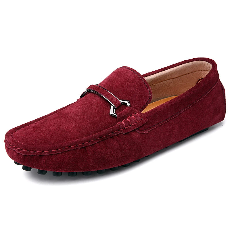 New Designer Men Moccasins Casual Shoes Red Gray Blue Youth Classics Business Moccasin Loafers Suede Leather Adult Leisure Shoes