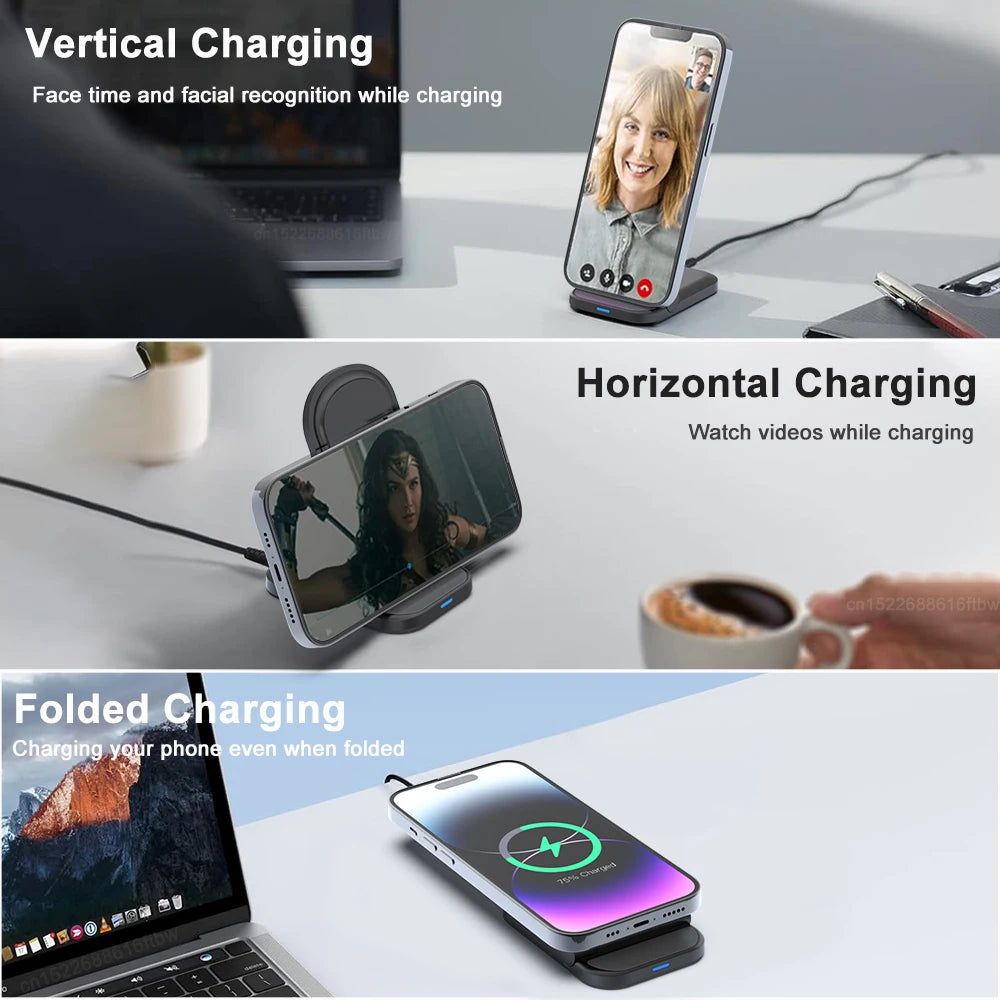 Wireless Charger Stand Foldable Induction Fast Charging Station for iPhone 14 15 Pro Max Samsung Galaxy S24 S23 Folding Charger