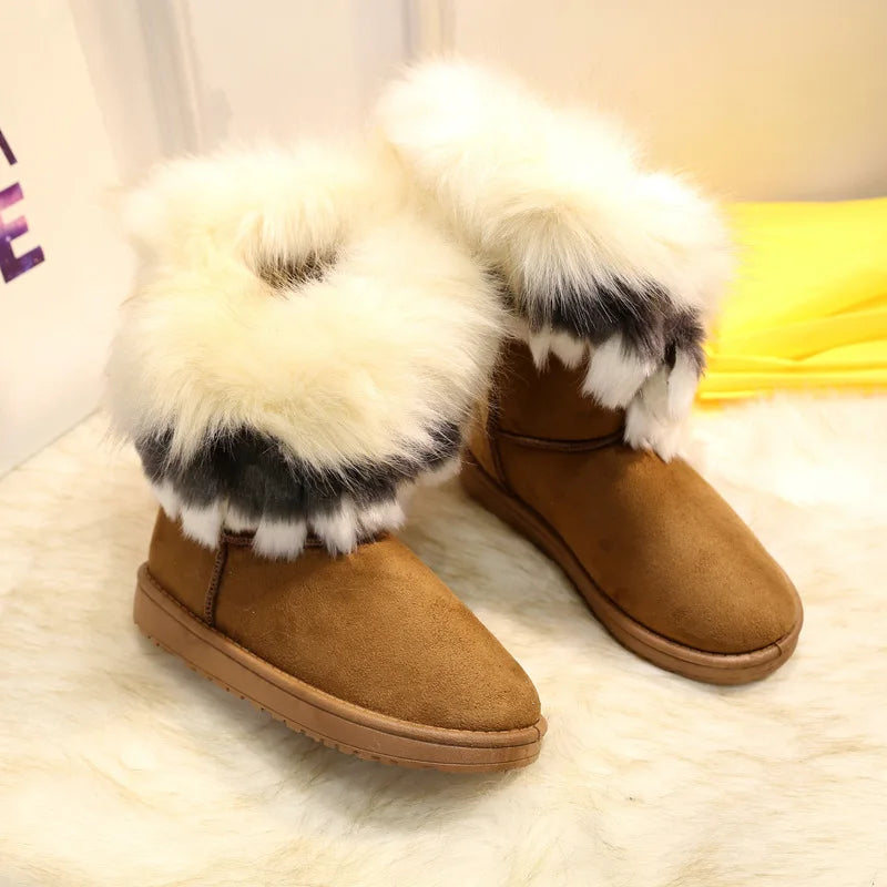 Women Winter Boots Snow Fur Boots Winter Warm Ankle Boots For Women Snow Shoes Style Round-toe Slip On Winter Boots Size 36-42