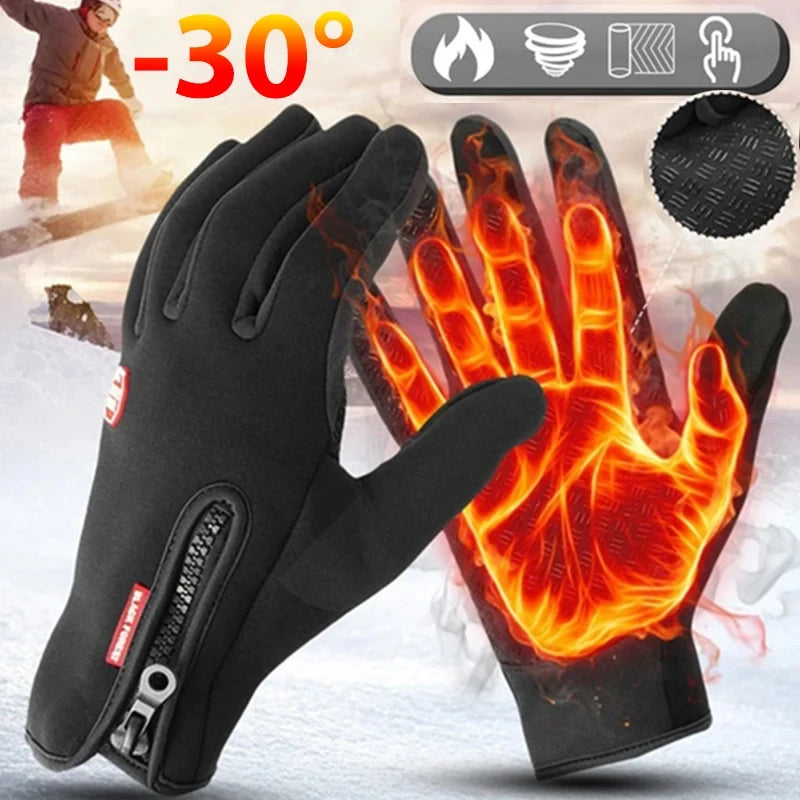 Winter Gloves for Men – Waterproof and Windproof Cold-Weather Gloves, Perfect for Snowboarding, Motorcycle Riding, Driving, with Touchscreen and Zipper Closure