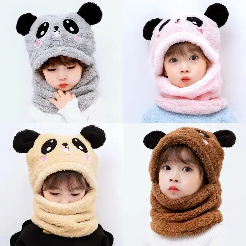 New Autumn & Winter Cute Cartoon Scarf and Hat Set – Double Fleece Warmth for Kids and Adults, Parent-Child Matching Baby Hat for Boys and Girls