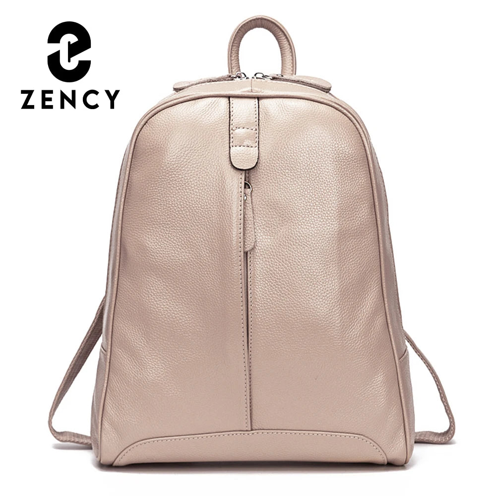 Zency Silver Hardware 100% Genuine Leather Women Stylish Backpack Apricot Yellow Beige Travel Back Pack Bag Laptop Knapsack New