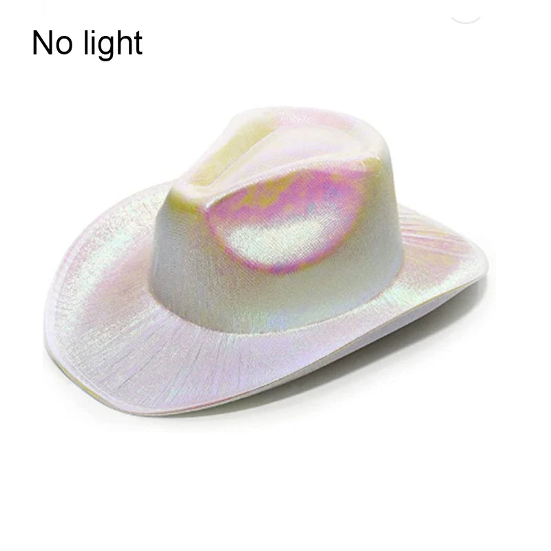 Hot Cowgirl Hat Men and Women's EL Wire Glow Cowboy Hat Wedding Party Supplies Glowing Jazz Hat Stage Shining Caps Photo Props