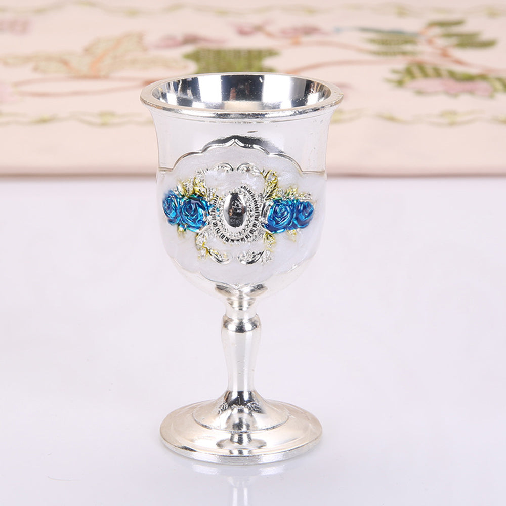 Vintage Palace White Wine Glass Engraved Flower Pattern Goblet Wineglass Bar Metal Wine Glass Champagne Cocktail Drinking Cup