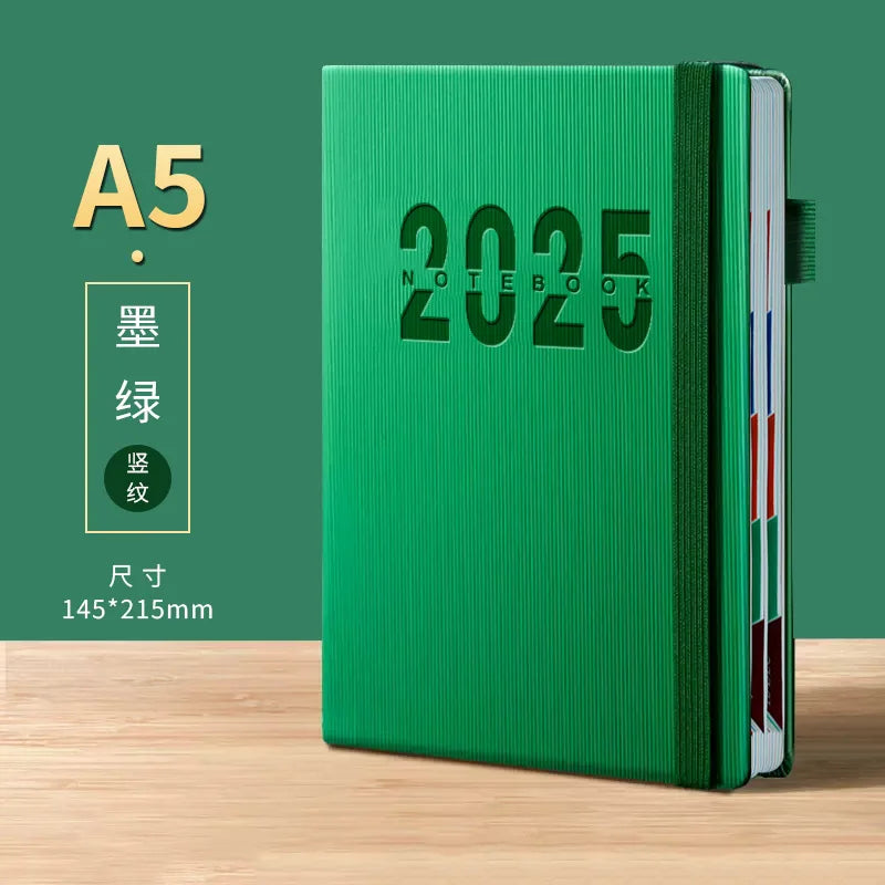 2025 English Calendar Notebooks Vertical Leather Cover Color Month Index Planner Elastic Strap A5 Agenda Office School Supplies