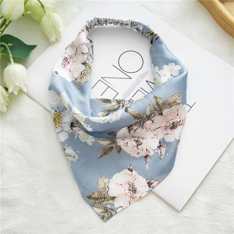 2022 Summer Vintage Print Flower Beach Bandana Hair Scarf Fashion Elastic Rubber Headbands for Women Girl Hair Accessories