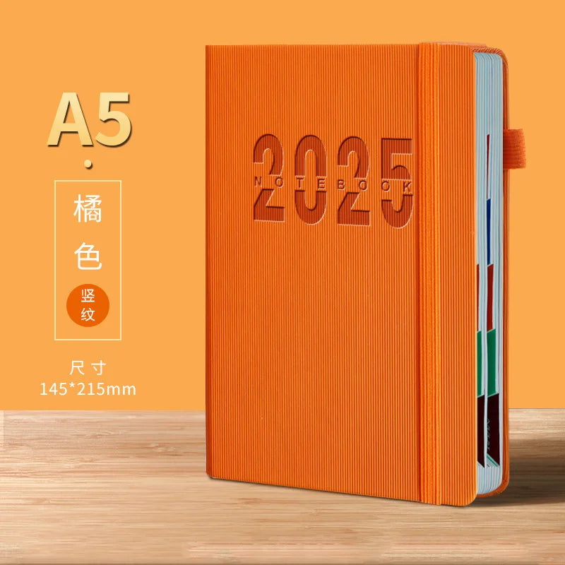 2025 English Calendar Notebooks Vertical Leather Cover Color Month Index Planner Elastic Strap A5 Agenda Office School Supplies