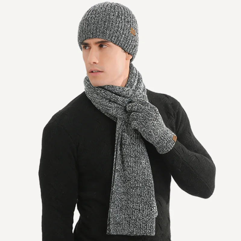 Men's Autumn Winter Keep Warm Set Beanie Gloves Scarf Male Woolen Yarn Knitted Muffler Spring Fall Hat Solid Color Neckerchief