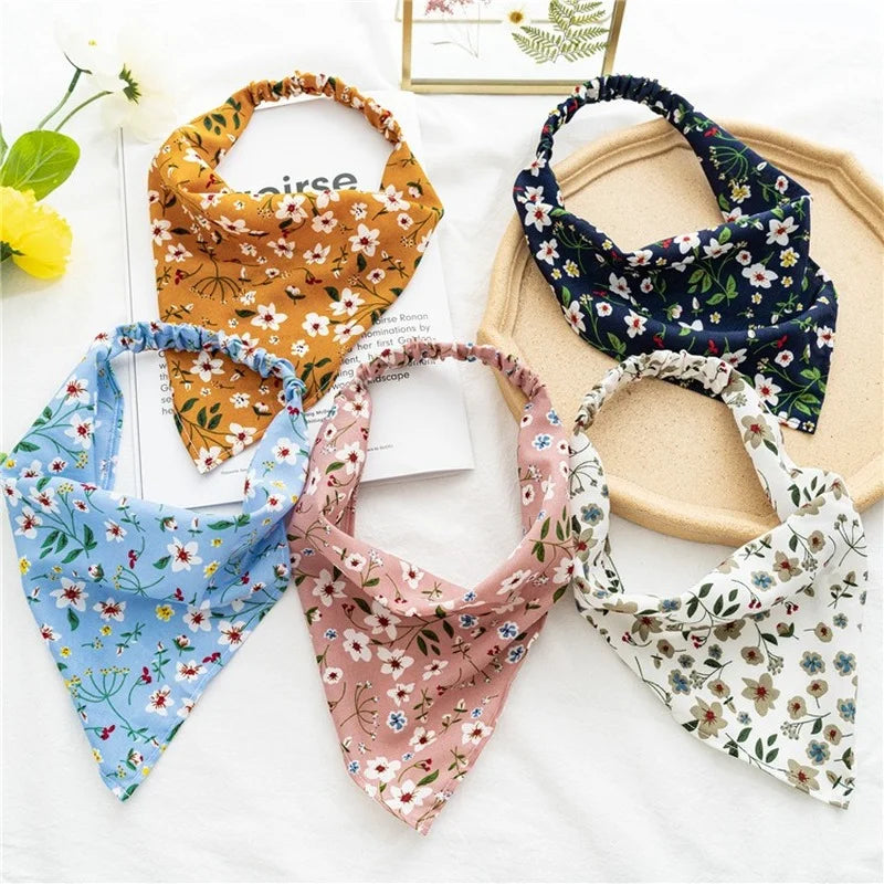 2022 Summer Vintage Print Flower Beach Bandana Hair Scarf Fashion Elastic Rubber Headbands for Women Girl Hair Accessories