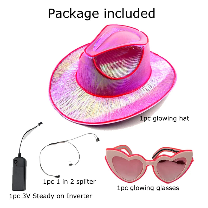 Hot Cowgirl Hat Men and Women's EL Wire Glow Cowboy Hat Wedding Party Supplies Glowing Jazz Hat Stage Shining Caps Photo Props