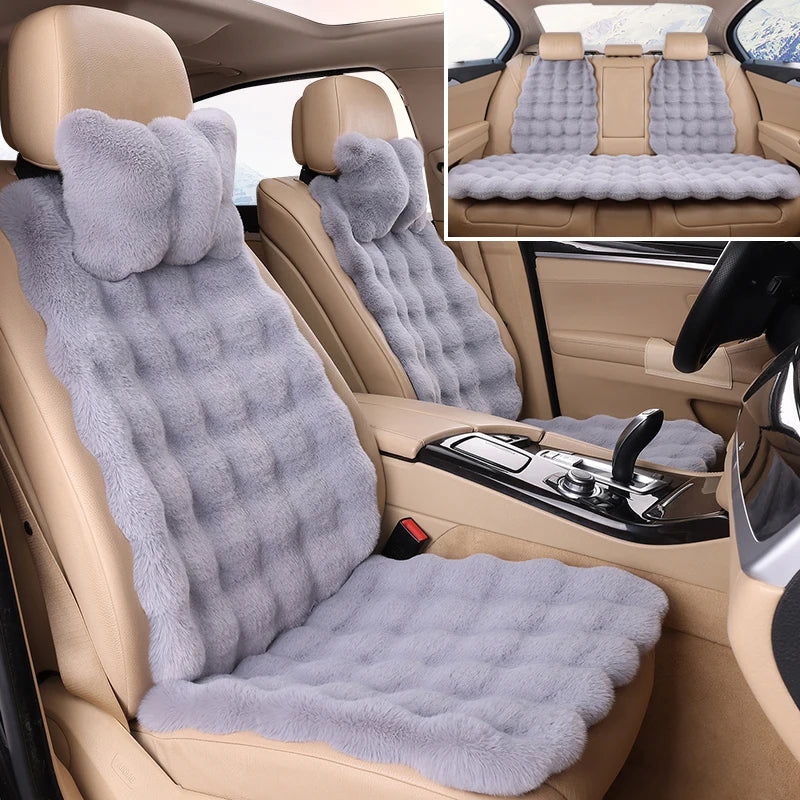 New Bubble Fleece Car Seat Cushion – Thickened Plush Seat Cover with Artificial Rabbit Fur, Anti-Slip Winter Car Seat Protector