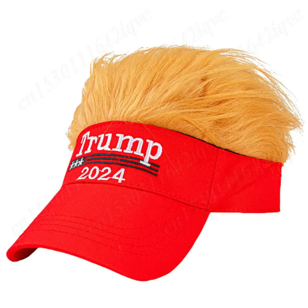 Trump 2024 Hat with Hair Embroidered Baseball Cap Funny Wigs Half Hat Adjustable Yellow Wig Hat Breathable for Outdoor Sports