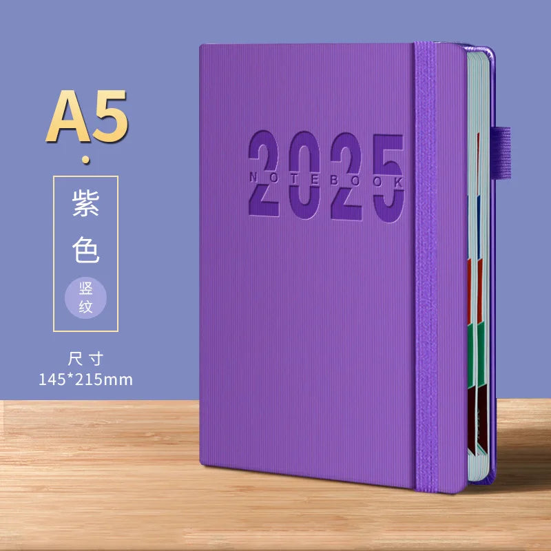 2025 English Calendar Notebooks Vertical Leather Cover Color Month Index Planner Elastic Strap A5 Agenda Office School Supplies