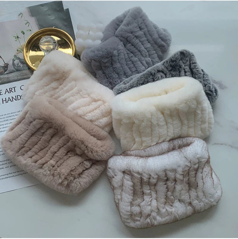 Hot Sale Brand Women Real Rex Rabbit Fur Scarf Girls Warm Soft Knitted Good Elastic Rabbit Fur Headband Natural Fur Ring Scarves