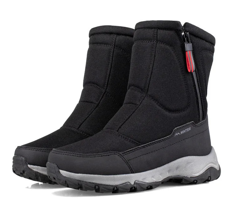 Mens Boots Waterproof Cotton Man Shoes High Top Boots Plush Winter Snow Boots Slip-On Non-slip Outdoor Male Hiking Shoes for Men