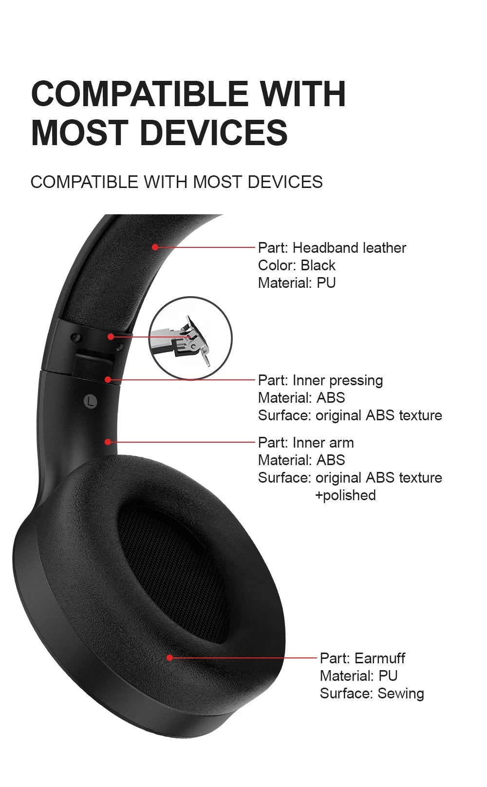 Siindoo JH-919 Wireless Bluetooth Headphones Foldable Stereo Earphones Super Bass Noise Cancelling Mic For Iphone Laptop PC TV