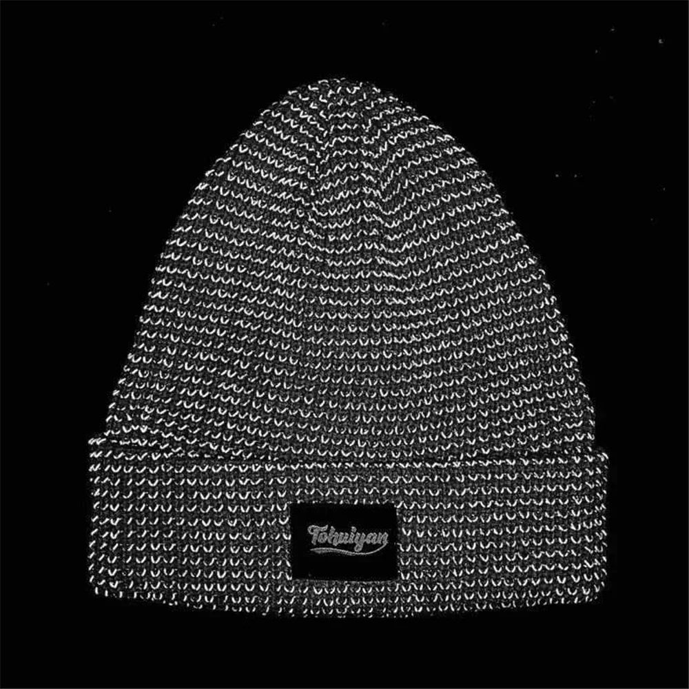 TOHUIYAN Reflective Knitted Hats Magical High Visibility Winter Warm Caps Women Men Bonnet Beanie Hat for Night Running Walking