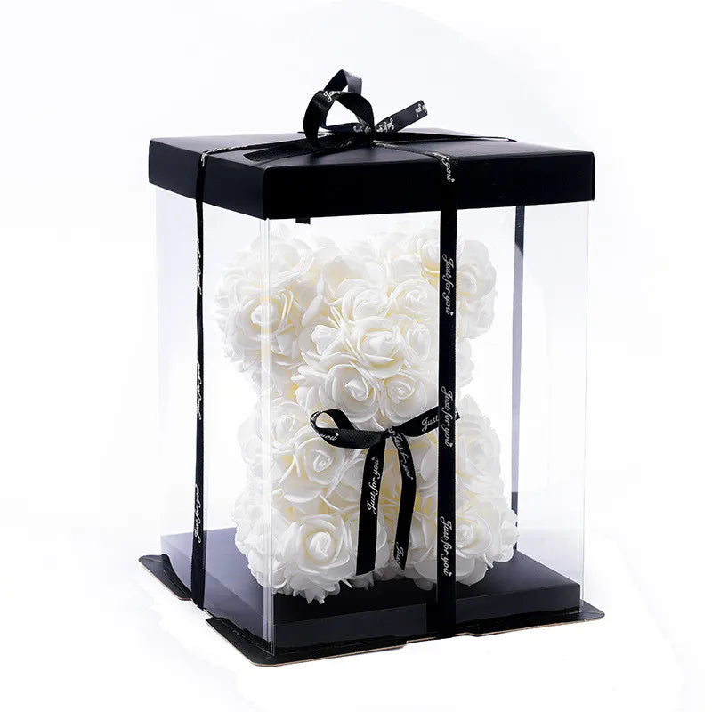 Rose Bear – 20cm Artificial Foam Flower Bear – Romantic Gift for Valentine’s Day, Anniversaries, Weddings, and Birthdays (With Gift Box)