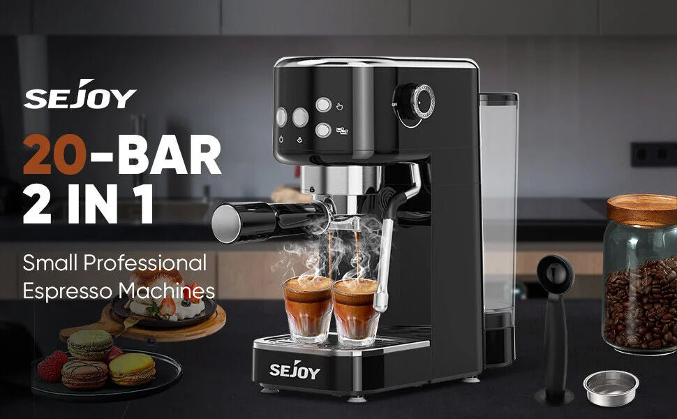 SEJOY Espresso Machine, Professional Espresso Maker with Milk Frother Steam Wand, Compact Espresso Coffee Machine