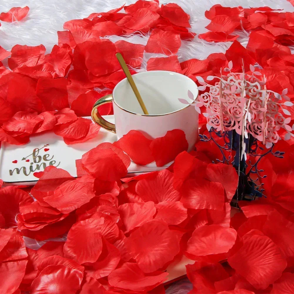 Red Silk Fake Rose Petals (100/10,000pcs) – Artificial Flower Petals for Valentine’s Day, Weddings, and Romantic Party Decor