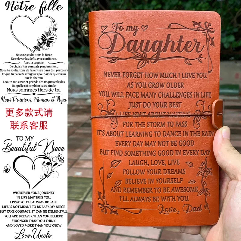 A6  Vintage Brown Craft Paper Notebook "To My Daughter Love Dad" Engraved Leather Journal Notebook Diary Gift 1pcs