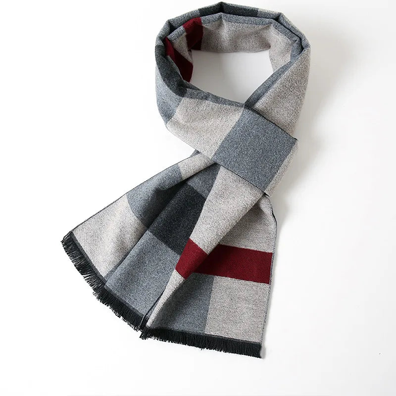 Fashion Men Scarves Luxury Plaid Autumn Winter Pashmina Neckerchief Thicken Warm Imitation Cashmere Men's Business Long Wraps