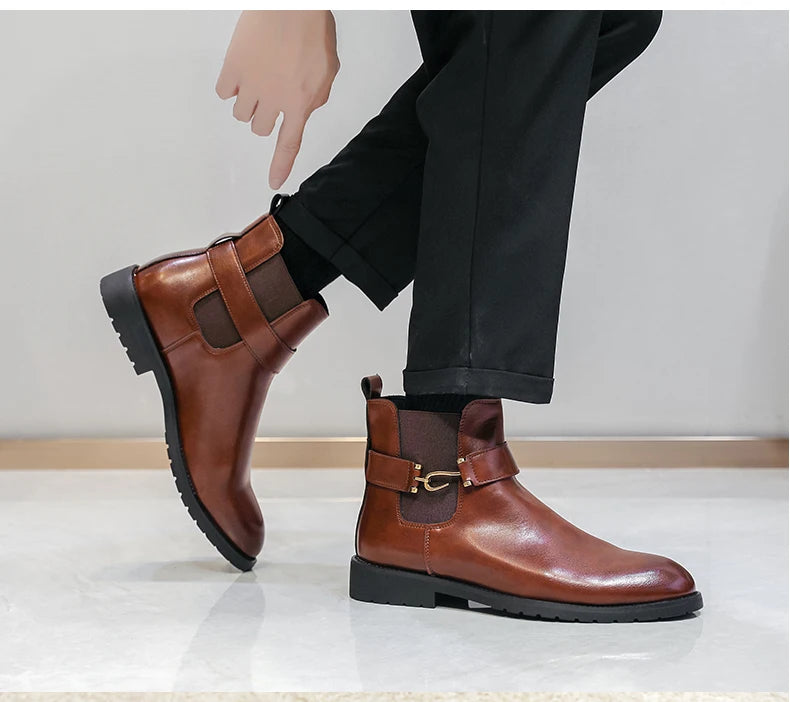 High Quality Oxford Men Shoes Leather Party Chelsea Dress Shoes Men Yuppie Formal Boots For Men Classic Brogue Social Shoe male