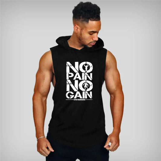 Gym Clothing Mens Bodybuilding Hooded Tank Top Cotton Sleeveless Vest Sweatshirt Fitness Workout Sportswear Tops Male