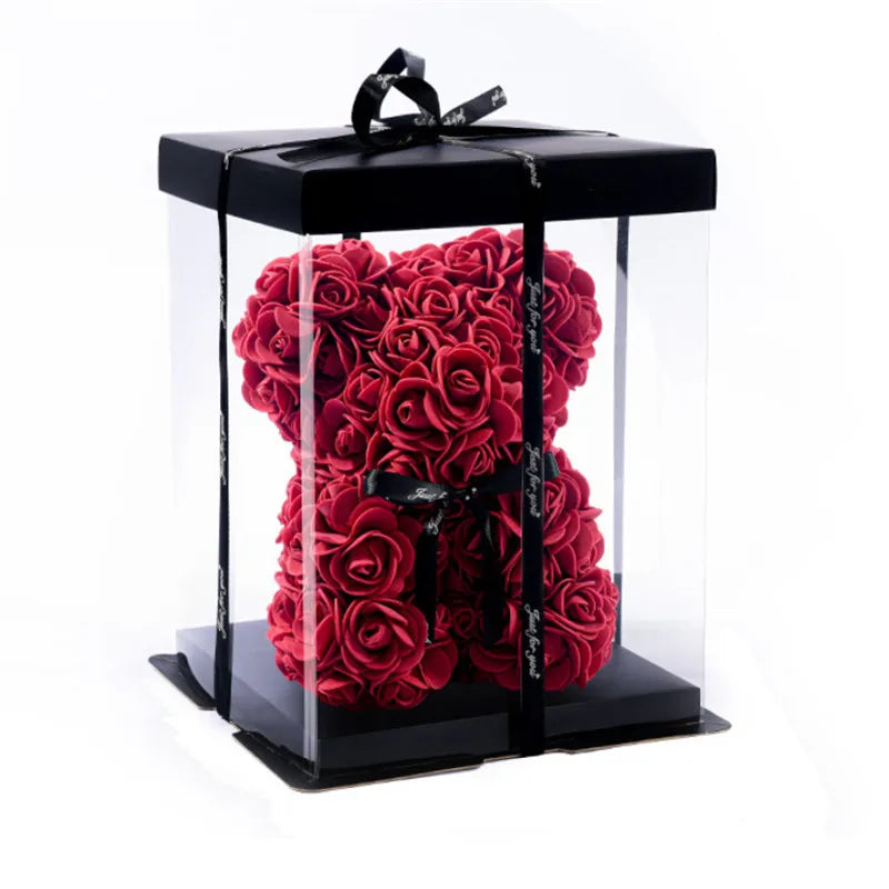 Rose Bear – 20cm Artificial Foam Flower Bear – Romantic Gift for Valentine’s Day, Anniversaries, Weddings, and Birthdays (With Gift Box)