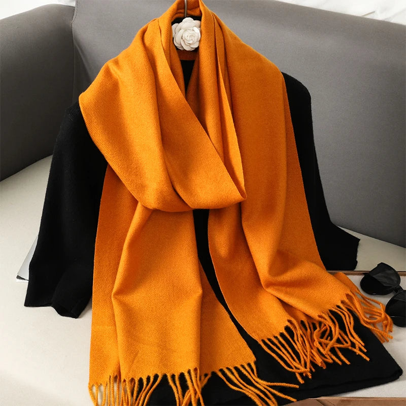 New 62 Color Winter Scarf For Women Long Warm Cashmere Scarves Hijab Solid Lady Shawl Wrap Female Pashmina Bandana Head Scarfs