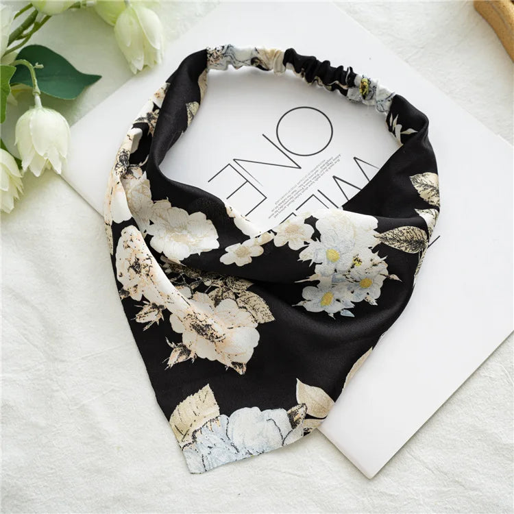 2022 Summer Vintage Print Flower Beach Bandana Hair Scarf Fashion Elastic Rubber Headbands for Women Girl Hair Accessories