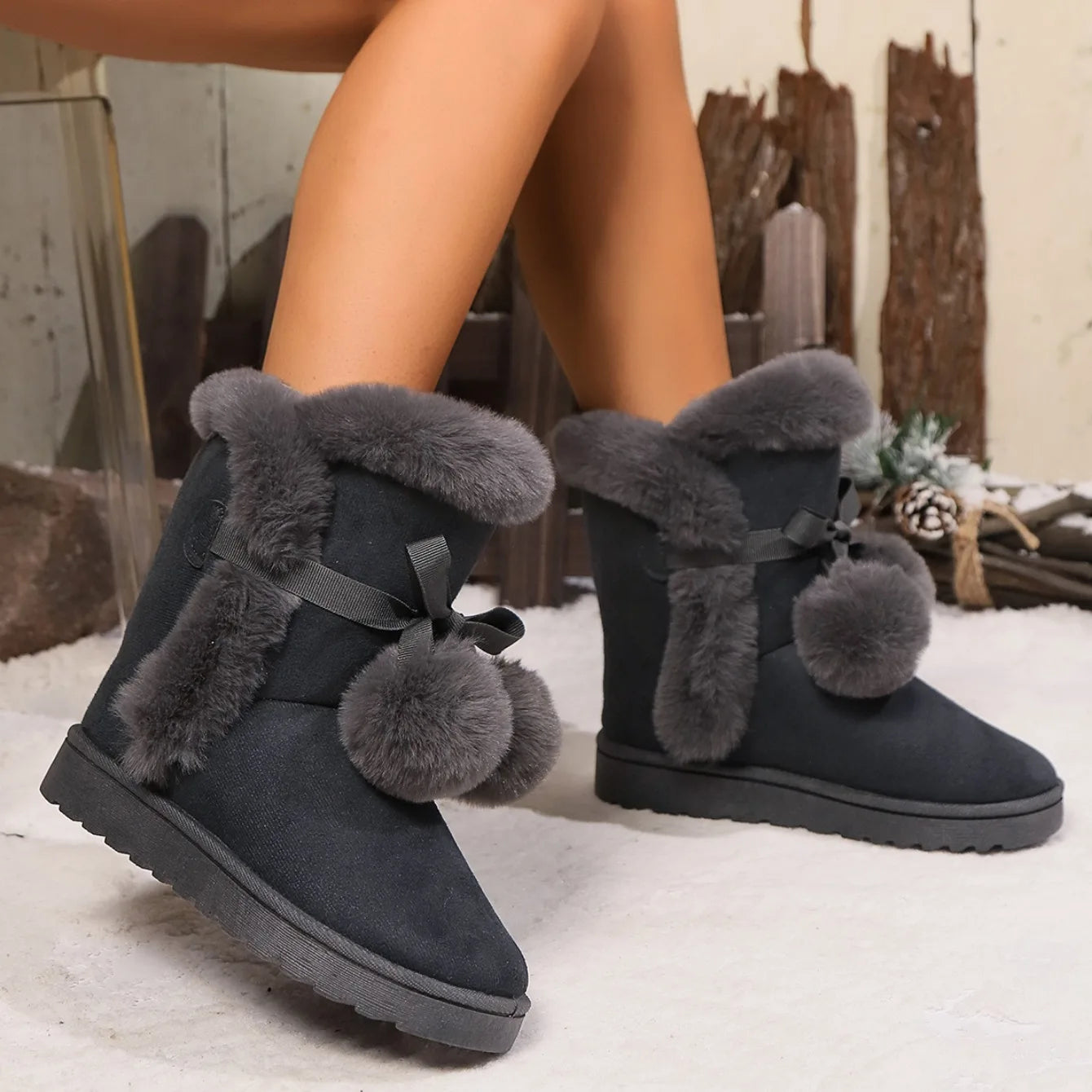 Women Boots 2024 New Winter Pompom Boots Women Plus Velvet Warm Soft Sole Snow Boots Indoor Walking Shoes Women Zapatos De Mujer