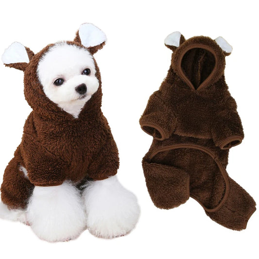 Kawaii Bear Molding Dog Jumpsuit – Winter Warm Fleece Pajamas for Small Dogs, Perfect for Chihuahuas, Yorkies, and Puppies